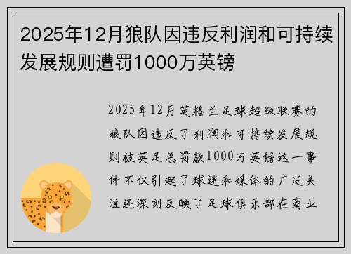 2025年12月狼队因违反利润和可持续发展规则遭罚1000万英镑